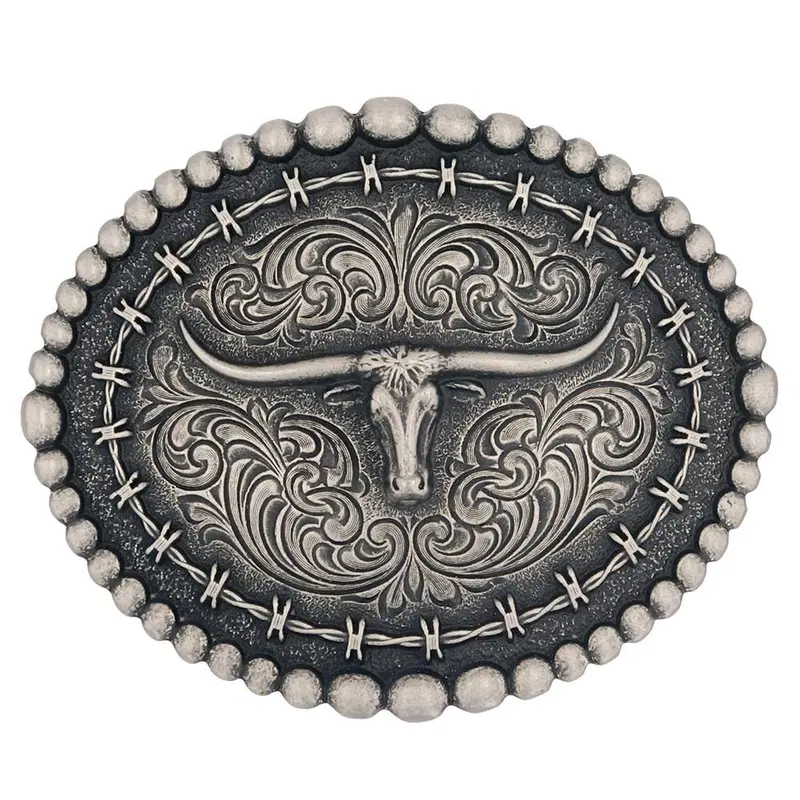 Montana Silversmiths Rustic Barbed Wire Longhorn Buckle - A972s 1