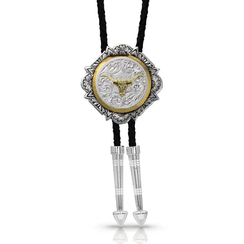 Montana Silversmiths Silver And Gold Engraved Button Bolo Tie - Bt366-384S 1