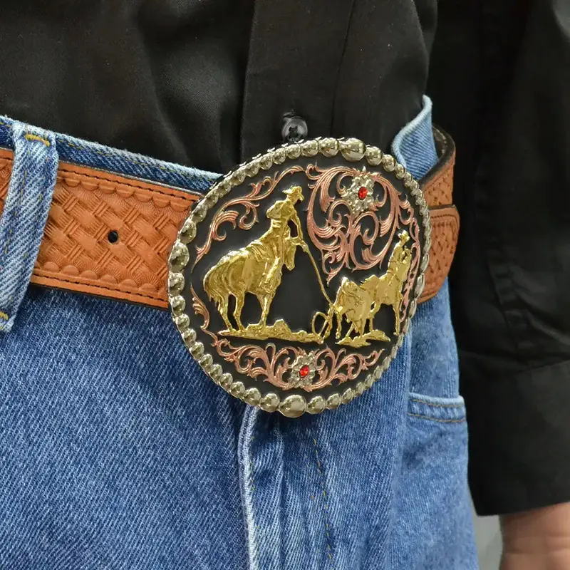 Montana Silversmiths Tri Color Team Roper Attitude Belt Buckle - 60969 1