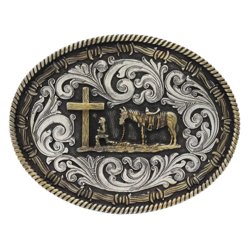 Montana Silversmiths Two Tone Rope & Barbed Wire Classic Impressions Christian Cowboy Attitude Buckle - A543 1