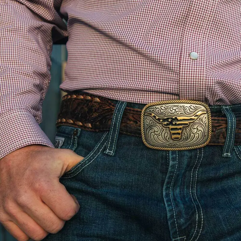 Montana Silversmiths Western Patriotic Longhorn Attitude Buckle - A1054p 1
