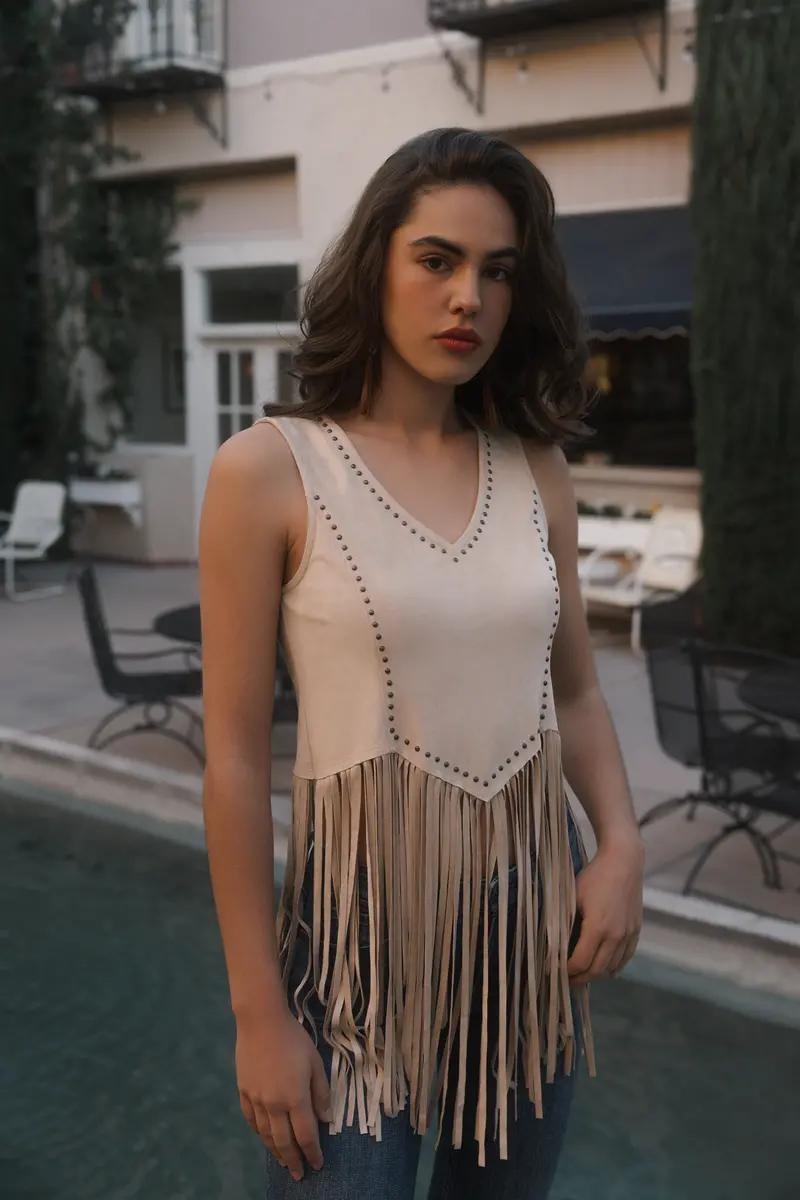 Monticello Fringe Faux Suede Studded Tank 1