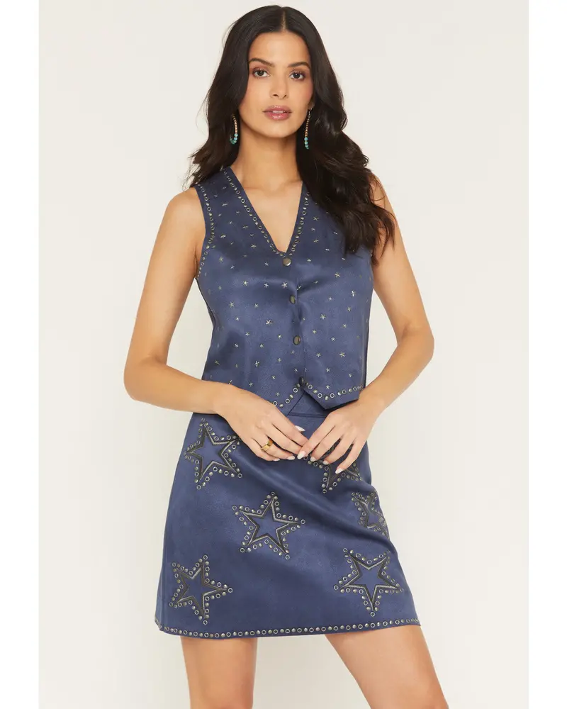 Morningside Star Studded Faux Suede Snap Vest 1