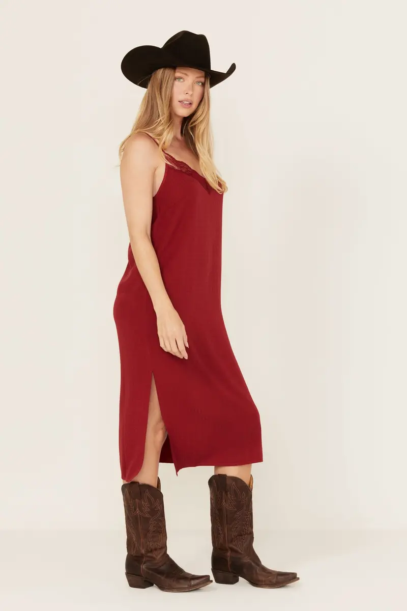 Moss Rose Lace Trim Slip Midi Dress 1