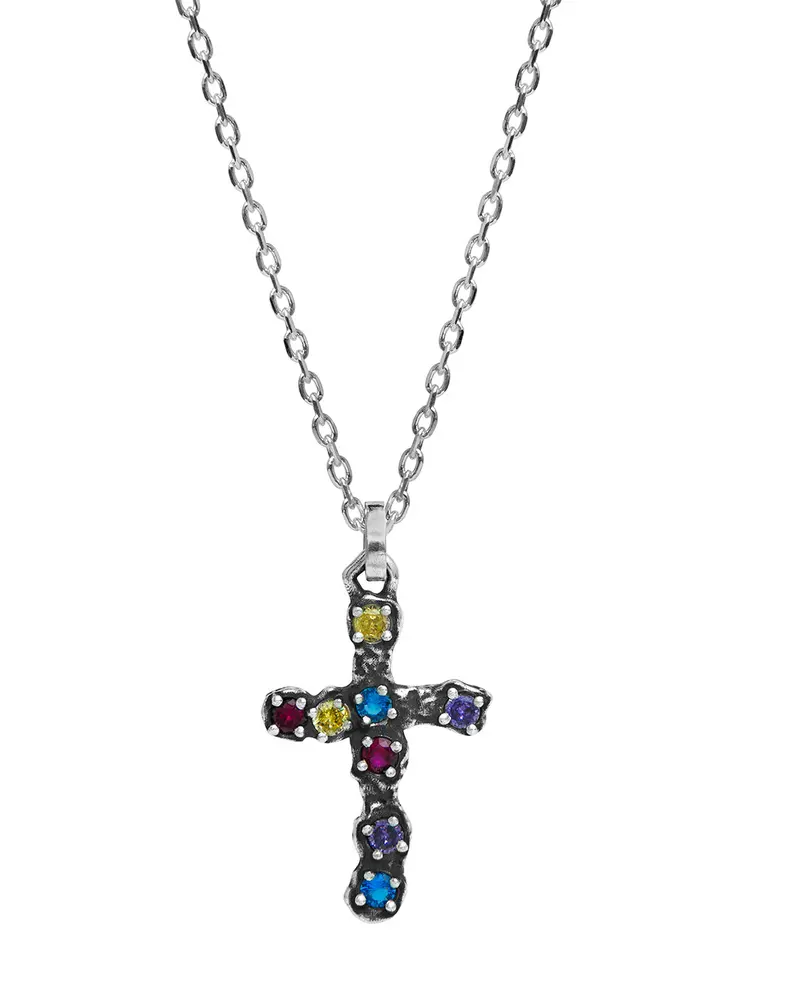 Multicolor Stone Cross Necklace 1