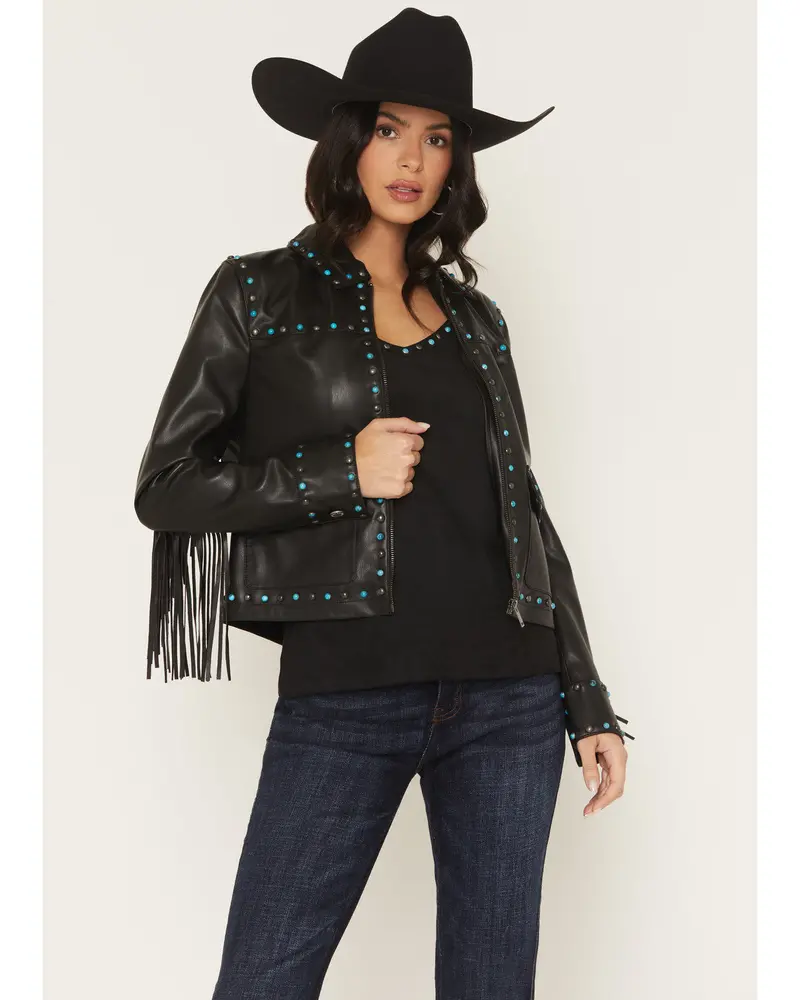 Nance Studded Fringe Faux Leather Jacket 1