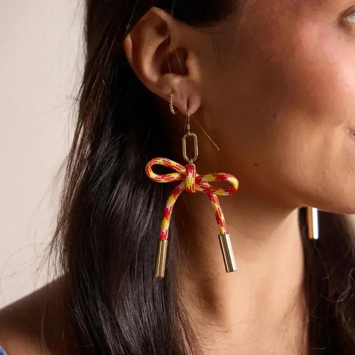 Nickel & Suede Red & Yellow Simone Cord Earring 1