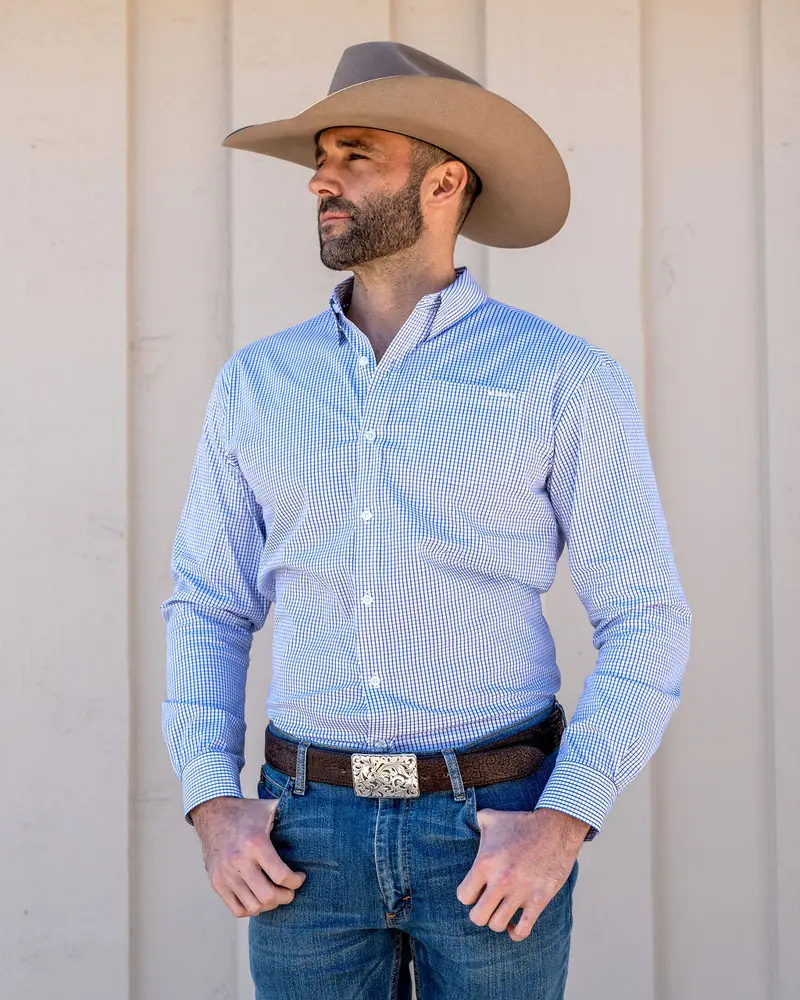 Nigro's Exclusive White & Navy Gingham Classic Long Sleeve Shirt 1