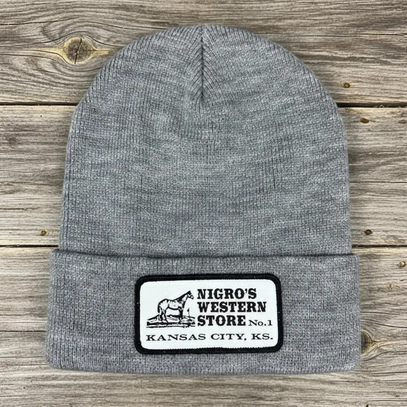 Nigro's Logo Woven Patch Heather Grey Beanie 1