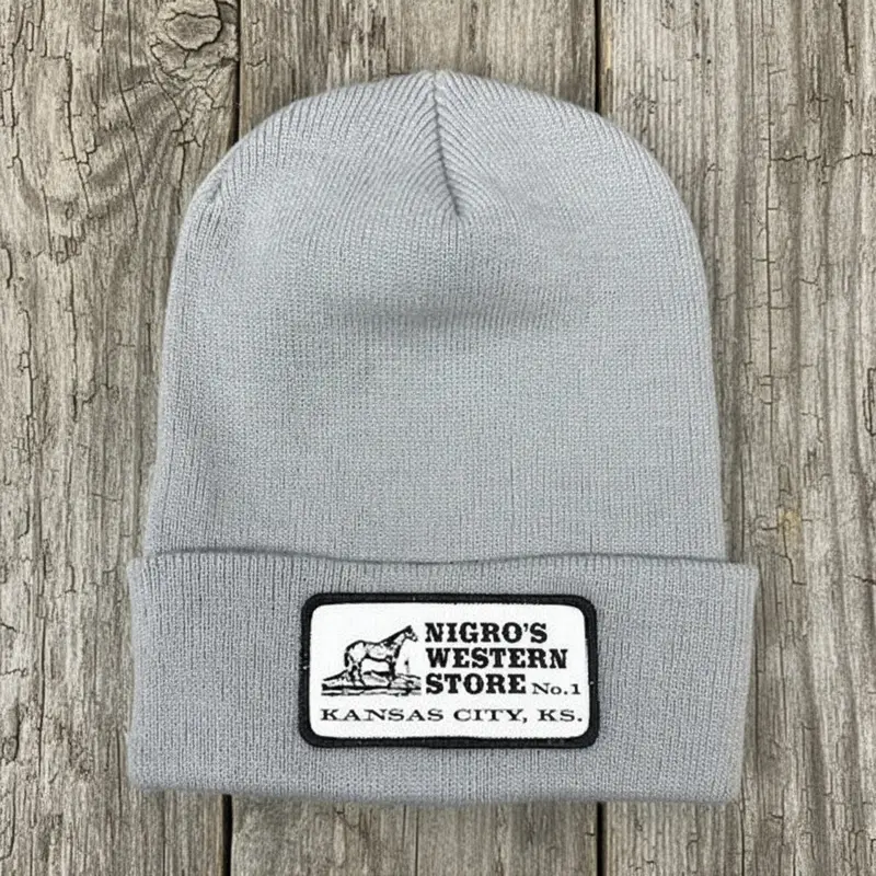 Nigro's Logo Woven Patch Solid Grey Beanie 1