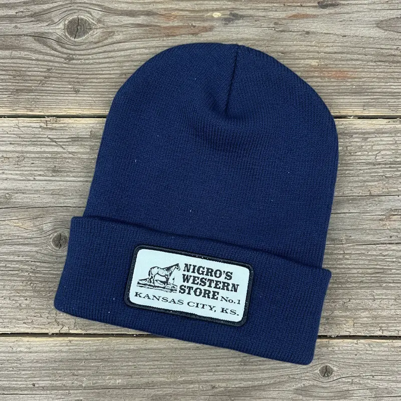 Nigro's Logo Woven Patch Solid Navy Beanie 1
