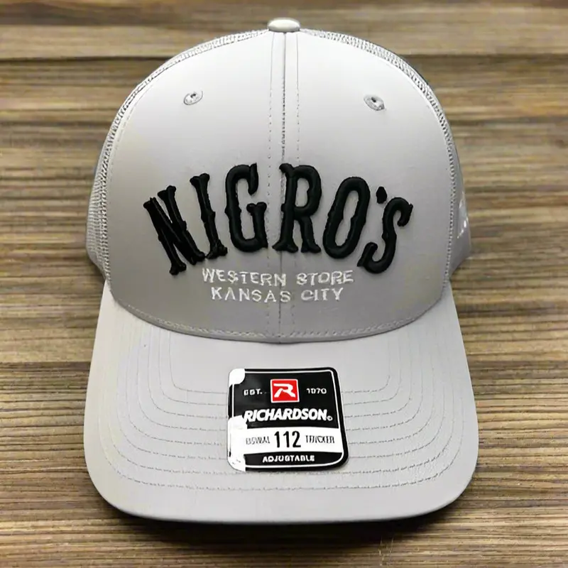 Nigro's Richardson 112 6 Panel "Nigro's" Black Arch Light Grey Cap - Nbc 31 1