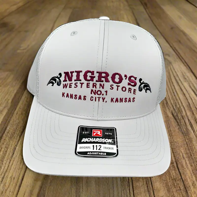Nigro's Richardson 112 Solid White Grey Burgundy Scrolls Logo - Nbc 12 1