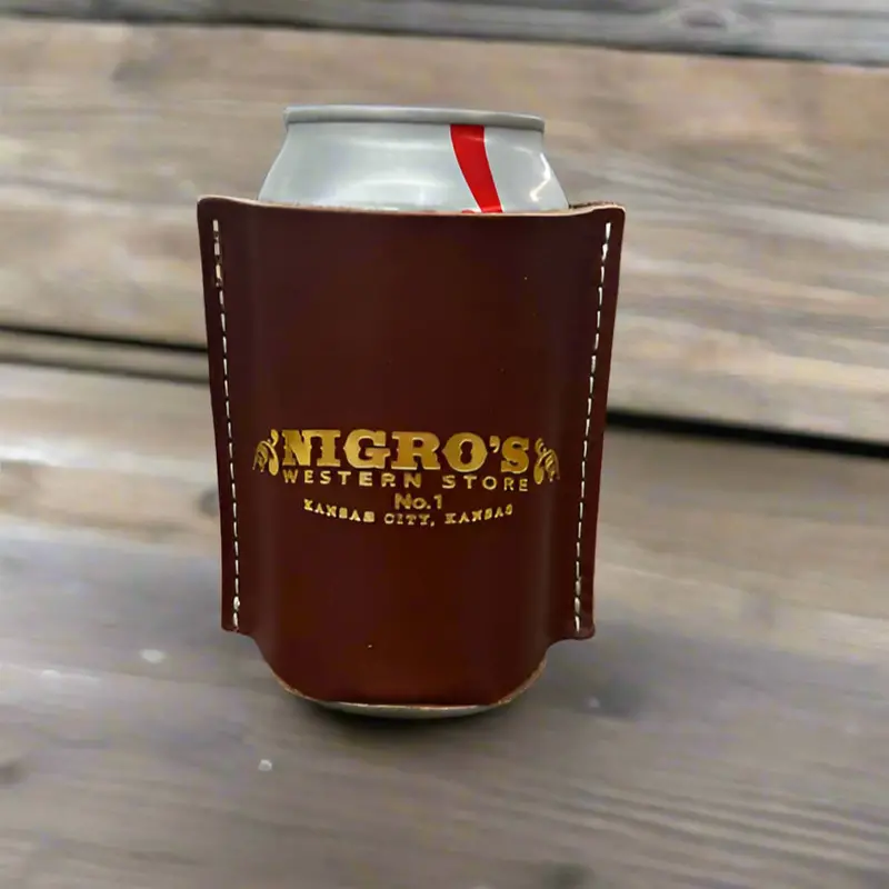 Nigro's Western Store All Leather Koozie - Gold Embossed Logo 1