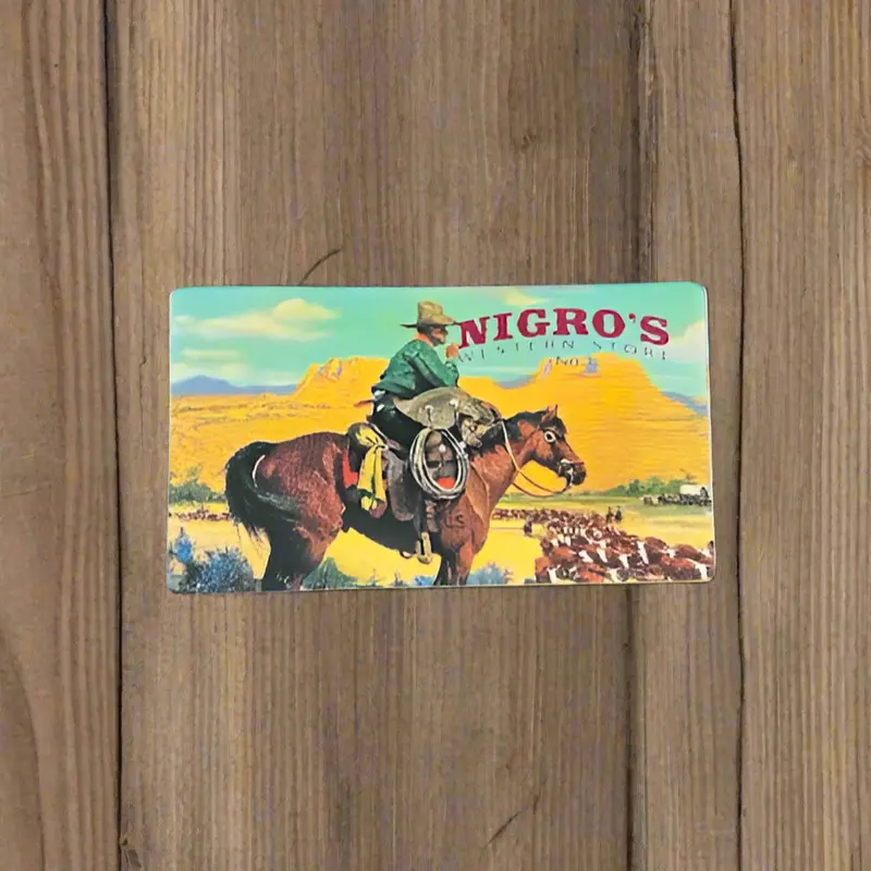 Nigro's Western Store All Leather Sticker - Bright Colored Cowboy 1