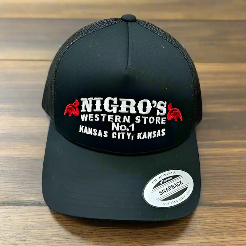 Nigro's Yupoong Classic Solid Black Red/White Scrolls Logo - Nbc 33 1