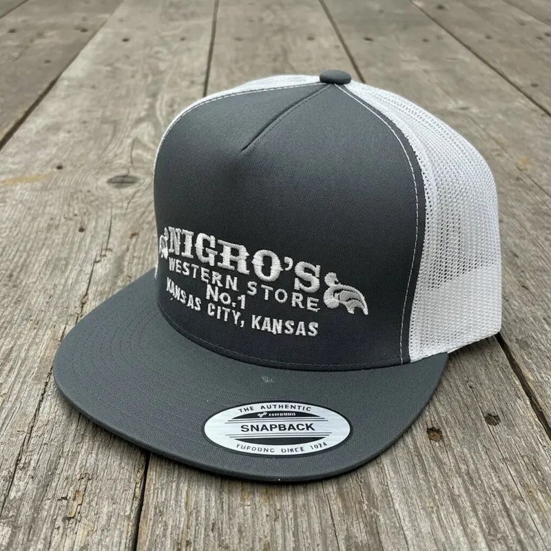Nigro's Yupoong Classic Trucker 5 Panel Grey/White Scrolls - Nbc 37 1