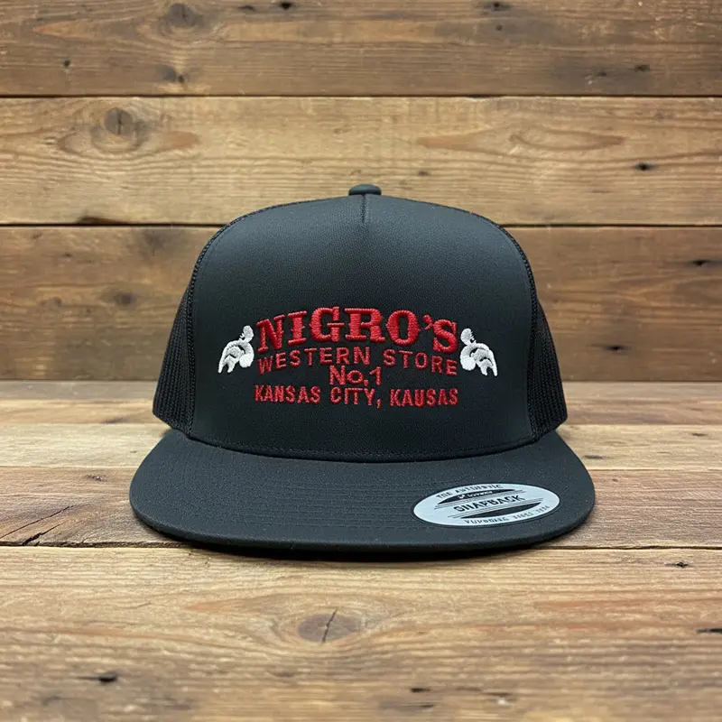 Nigro's Yupoong Classic Trucker 5 Panel Solid Grey/Red Scrolls - Nbc 39 1