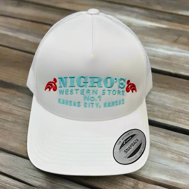 Nigro's Yupoong Classic White With Teal/Red Scroll Snapback - Nbc 28 1