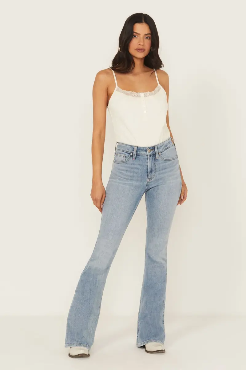 Outlaw Light Wash High Rise Double Back Yoke Bootcut Super Stretch Denim Jeans 1