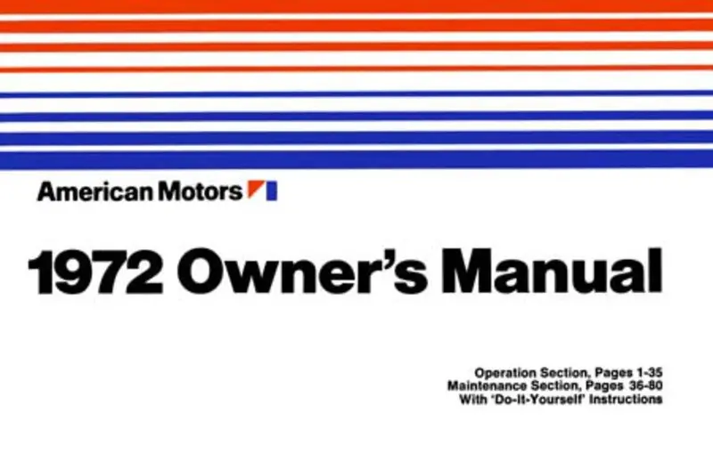 Owner's Manual, Factory Authorized Reproduction, 1972 Amc - Drop Ships In Approximately 1-2 Weeks 1