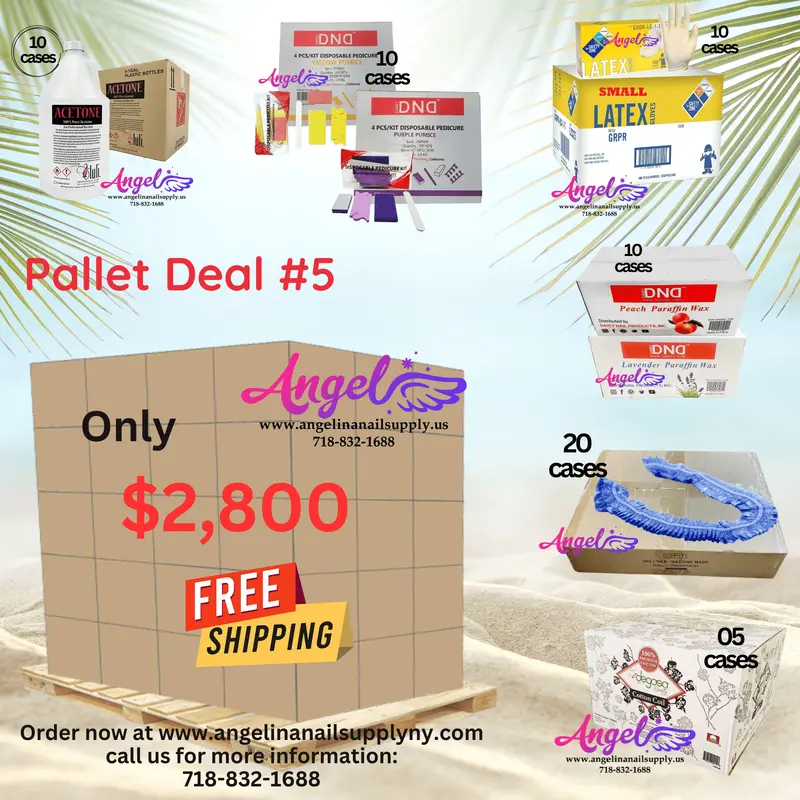 Pallet Deal #5 Angel Mix Products:  Gloves, Acetone, Cotton, Blue Liner, Paraffin, Pedicure Kit 1