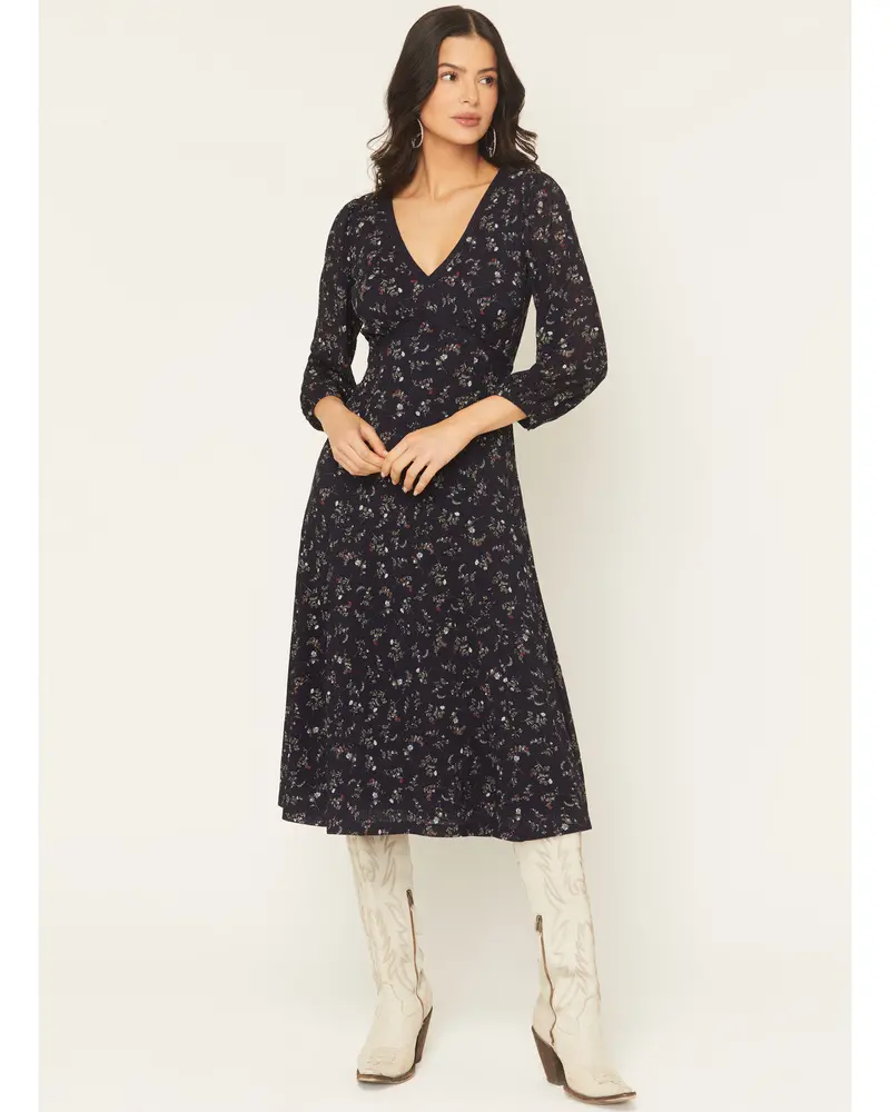 Partner Ditsy Floral Print Long Sleeve Midi Dress 1