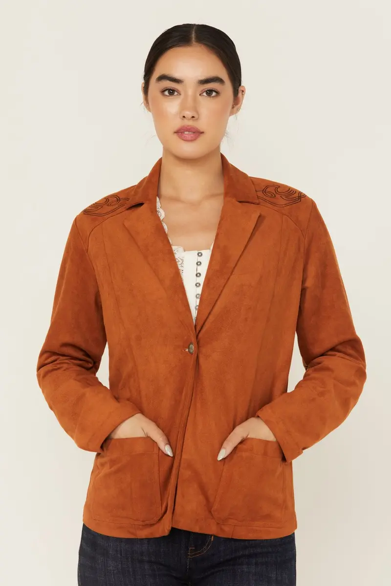 Pasadena Embroidered Faux Suede Blazer 1