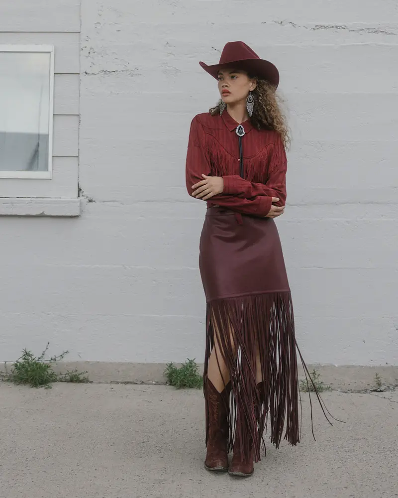 Payson Faux Leather Fringe Maxi Skirt 1