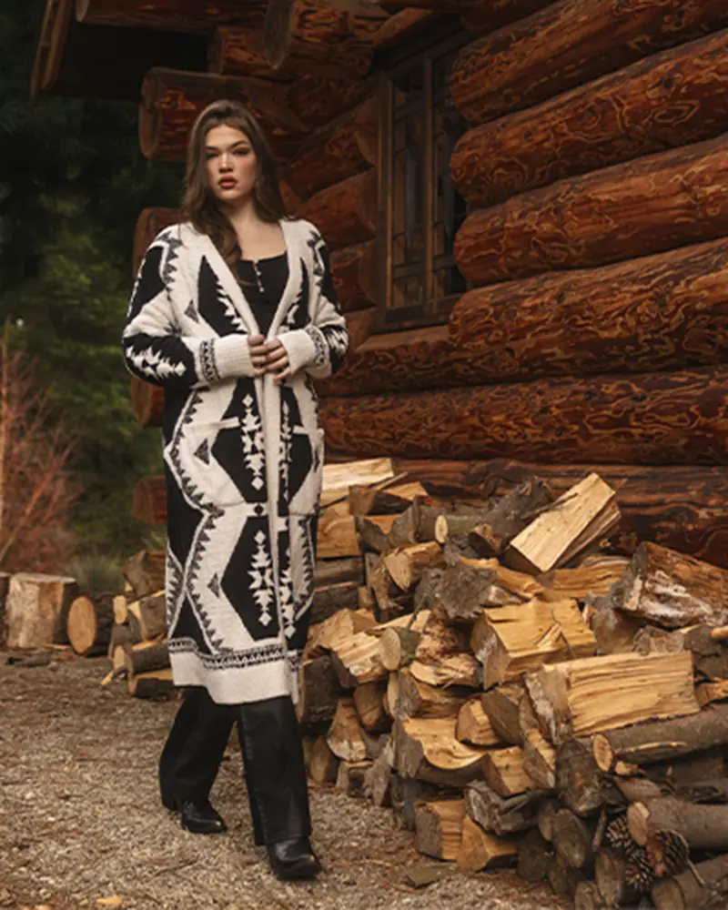 Prairie Southwestern Print Cozy Long Cardigan 1