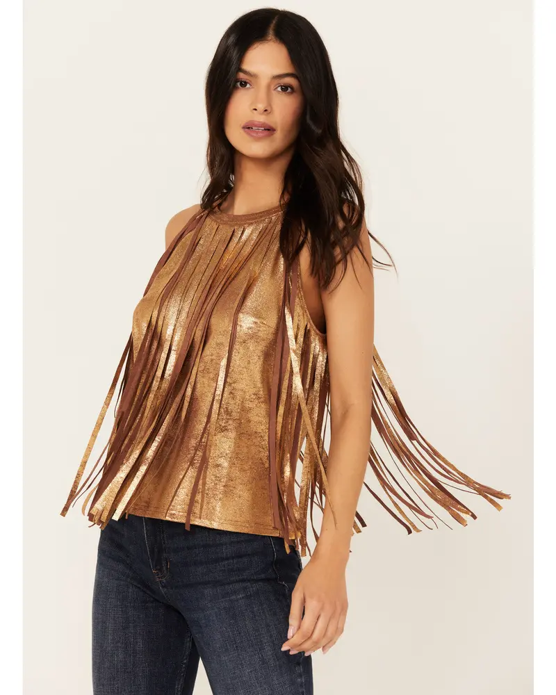 Prescott Foiled Faux Suede Fringe Tank 1