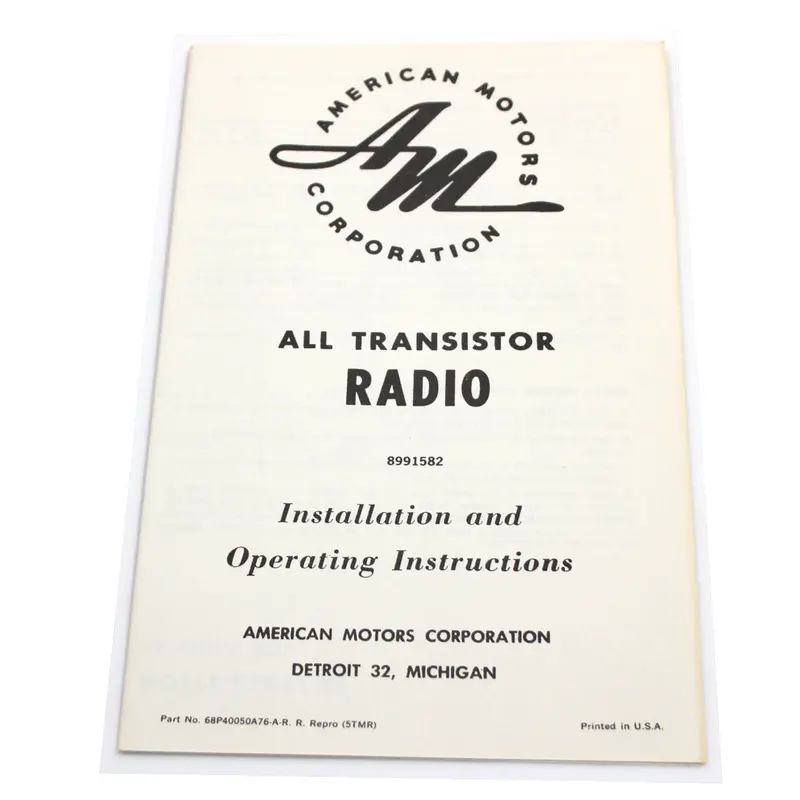 Radio Owners Manual, 1965 Amc Ambassador, Classic, Marlin 1