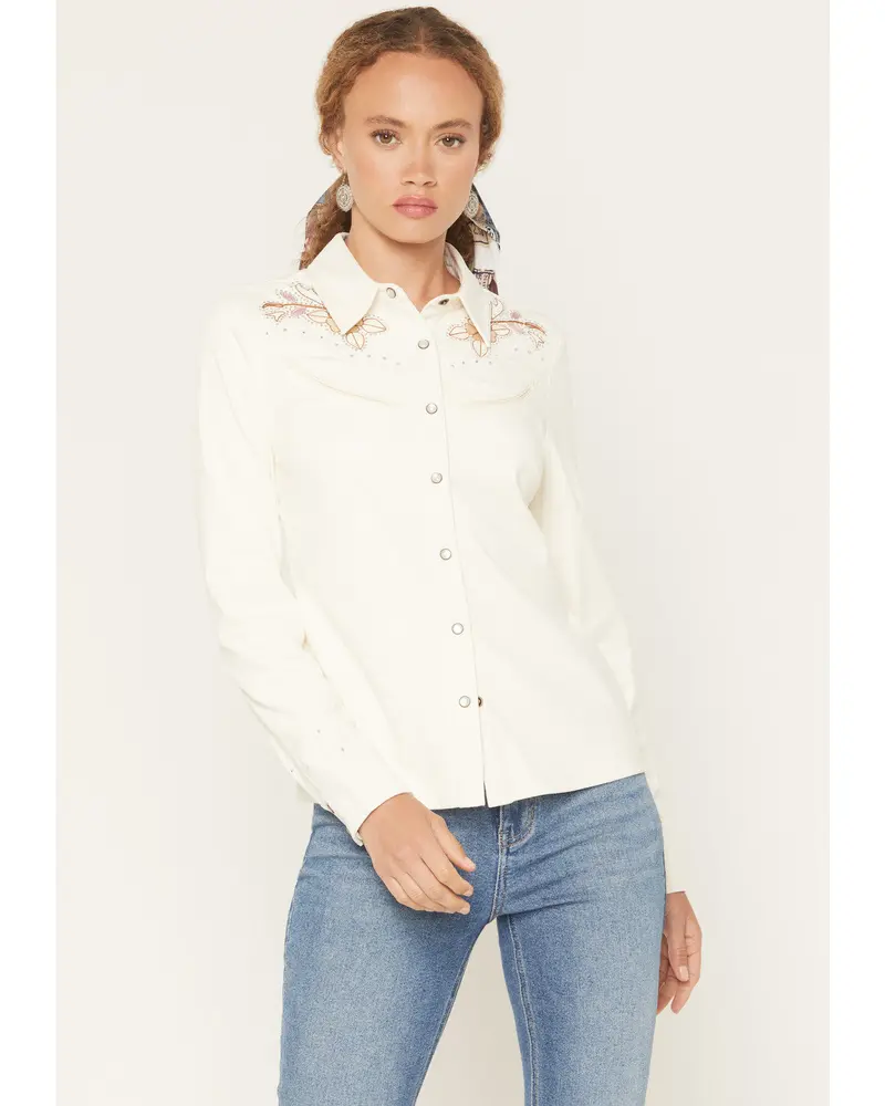 Randy Embroidered Faux Suede Long Sleeve Snap Western Shirt 1