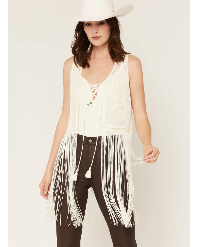 Rhea Embroidered Mesh Fringe Vest 1