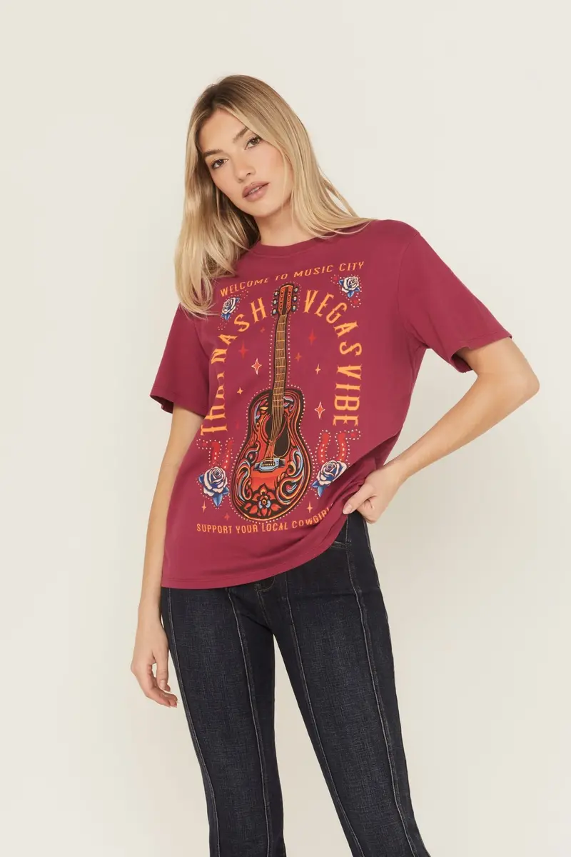 Rhinestone Music City Short Sleeve Boyfriend Graphic Tee 1