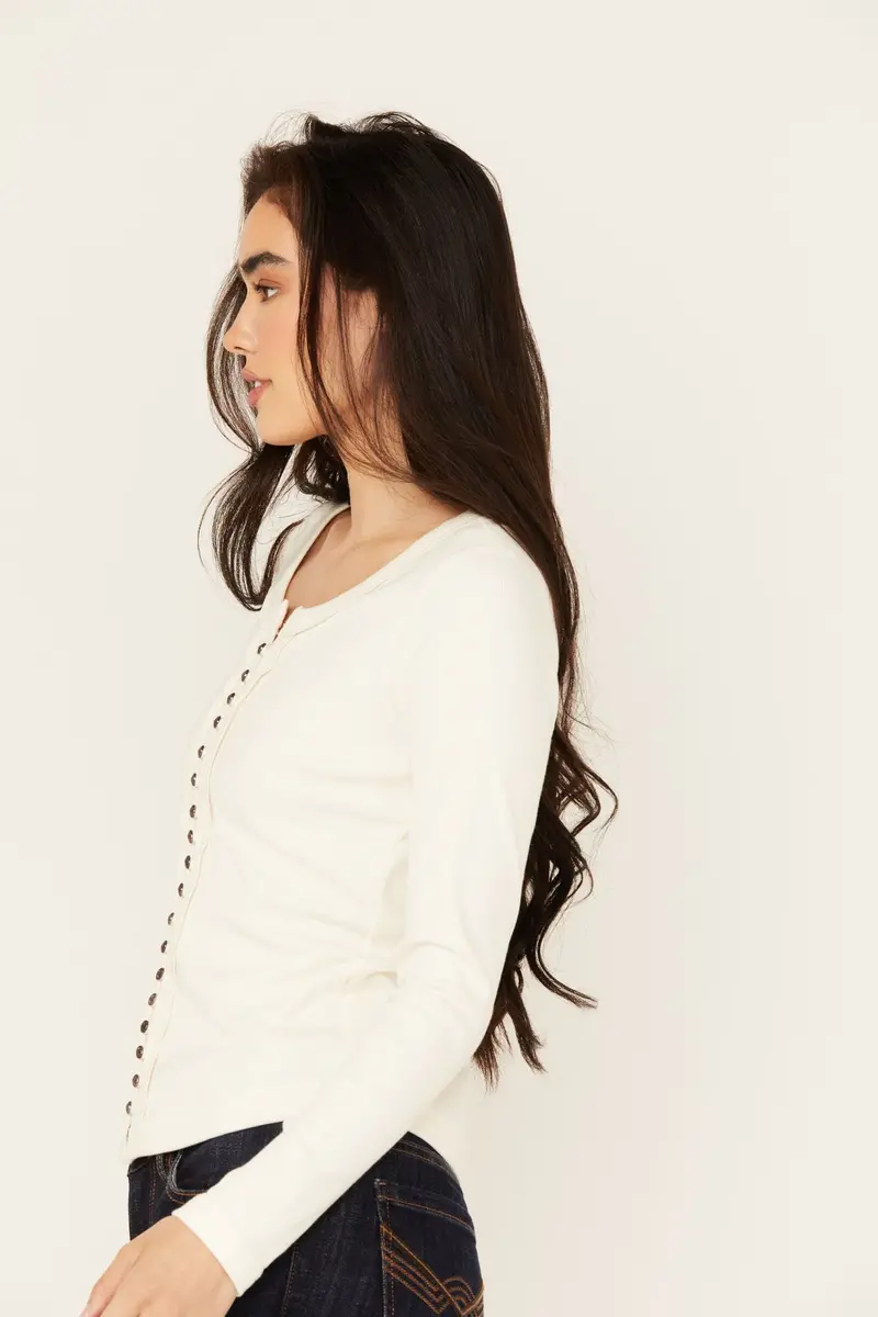 Rib Knit Long Sleeve Button-Down Shirt 1