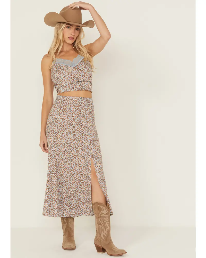 Richardson Floral Print Button Front Midi Skirt 1