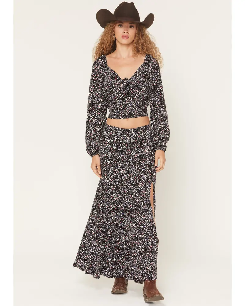 Ridgepoint Ditsy Floral Print High Slit Maxi Skirt 2