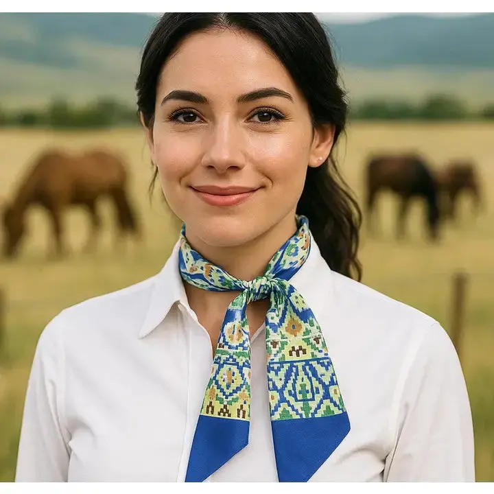 Rodeo Drive Blue & Green Western Skinny Mini Wild Rag Cowgirl Necktie - Tw122 1