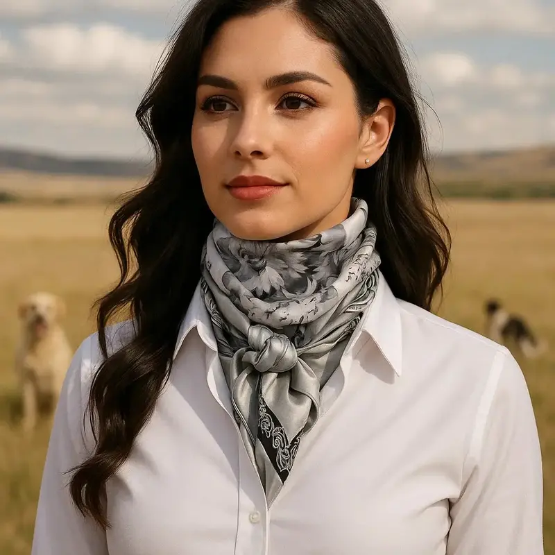 Rodeo Drive Silver & White Paisley Wild Rag/Scarf - Wr172 1