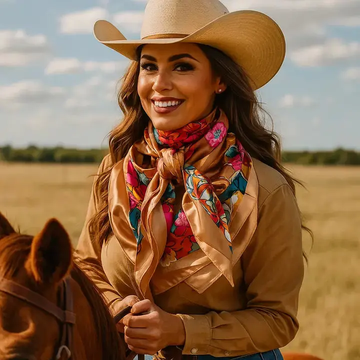 Rodeo Drive Tan Big Floral Wild Rag - Wr1021 1