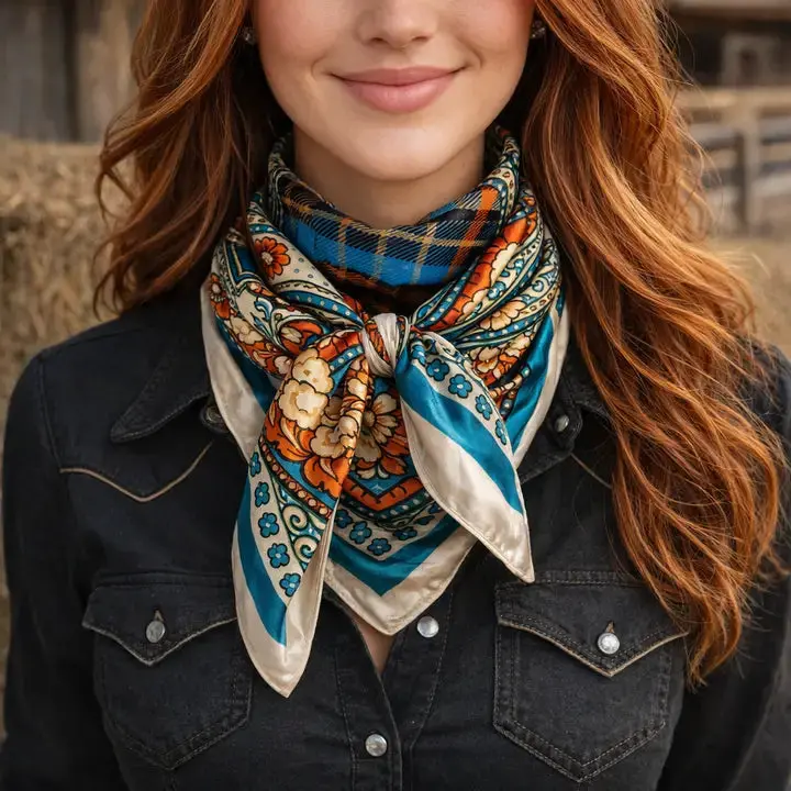 Rodeo Drive Teal & Cream Paisley Wild Rag - Wr910 1