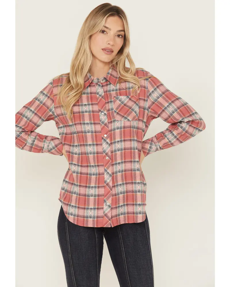 Savoy Plaid Print Long Sleeve Pearl Snap Flannel Shirt 1