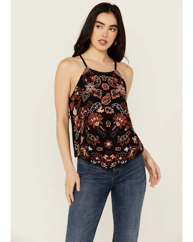 Scrolling Floral Haze Embroidered Sleeveless Top 1