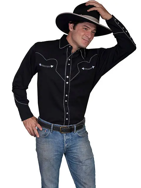 Scully Men's Black Piped Vintage Western Diamond Snap Shirt - P726 1