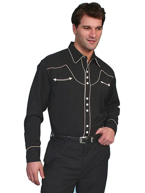 Scully Men's Western Apparel - Solid Black / Cream Piping Shirt - P620 1