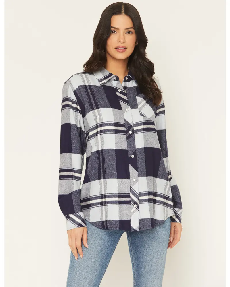 Shadowood Plaid Print Long Sleeve Snap Flannel Shirt 1