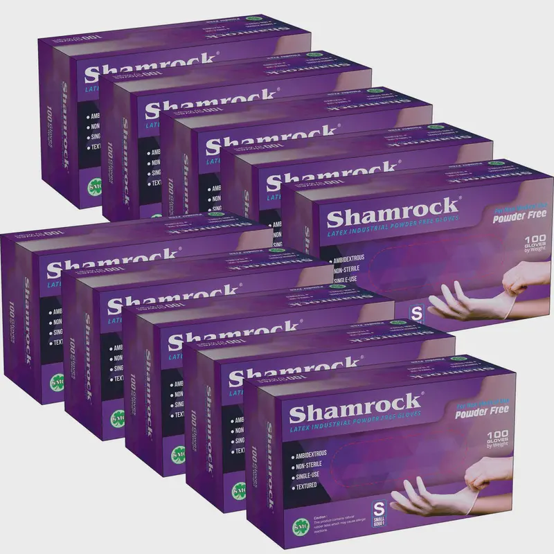 Shamrock Latex Gloves Powder Free (Small - Case/10 Boxes) 1