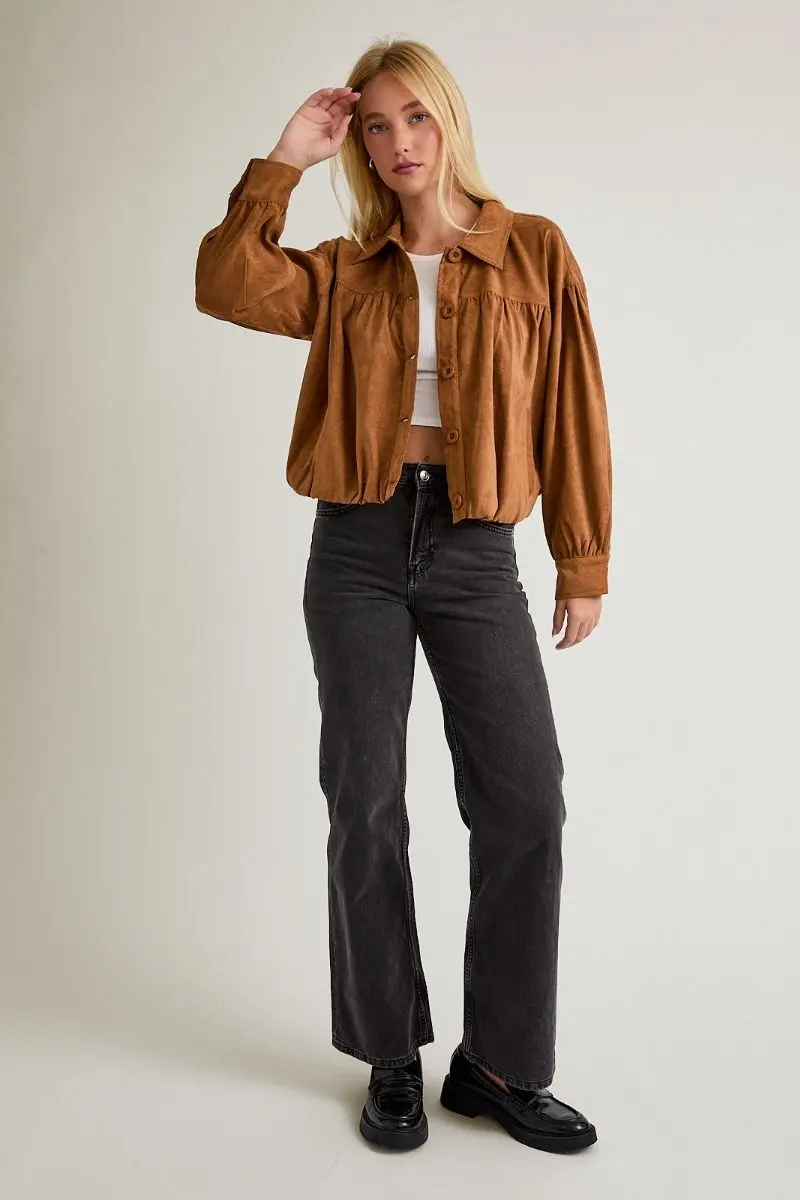 Shirring Detail Suede Jacket - Sj3327 - Final Sale 1