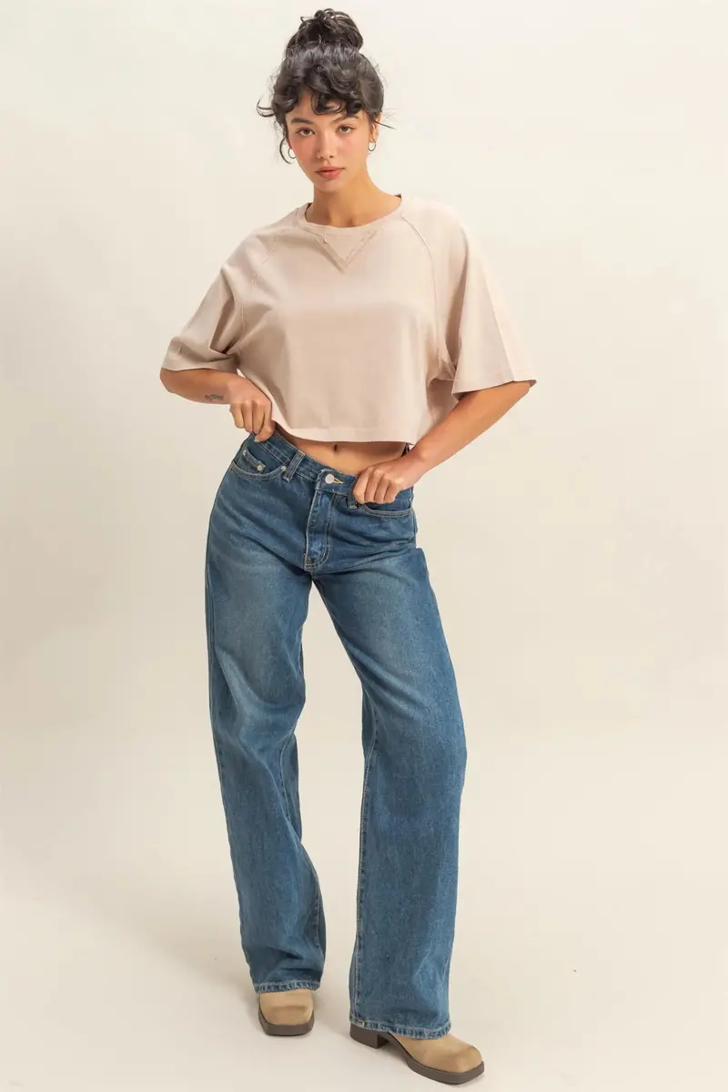 Short Sleeve Mineral Washed Cropped Tee - Dz25e400 1